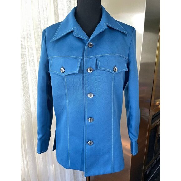 Vintage 80s men jacket, blue, wide lapels, gender neutral, Day's sportwears - Picture 1 of 9